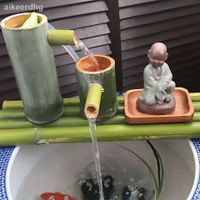 xa 竹子流水器自動魚缸陶瓷石槽循環流水噴泉竹筒增氧加濕過濾器擺件
