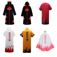 Anime Ninja Costume Akatsuki Cosplay Costume Cloak Stand Collar Hooded Windbreaker Sixth Generation Red Cloud Long Coat Trench
