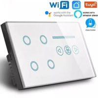 Smart Touch WIFI Switch 4 gang WIFI light switch with wifi Ceiling Fan Switch White Black Crystal Glass Panel Work alexa google