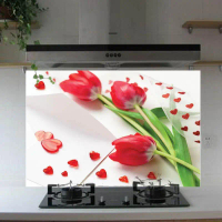 STIKER DAPUR BUNGA TULIP MERAH (75X45) TAHAN AIR &TAHAN MINYAK TT-009  Hiasan Sticker Dinding