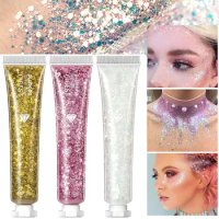 Body Glitter Gel Long Lasting Waterproof Eyeshadow Stage Party Hair Face Bright Highlighter Glitter Gel Glitter Diamond Makeup