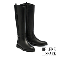 長靴 HELENE_SPARK 都會時尚方釦繫帶全真皮厚底長靴－黑