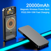 20000mAh Transparent Magnetic Power Bank 22.5W 15W Fast Charging Wireless Powerbank External Battery for iPhone 14 Xiaomi Huawei