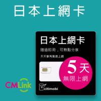【citimobi 上網卡】日本5天上網吃到飽不限量(1GB/日高速流量)