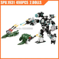 5062 490pcs Swat Crocodile Animal Attack Swat Weapon Robot Mecha 2 Dolls Boy Building Blocks Toy Brick
