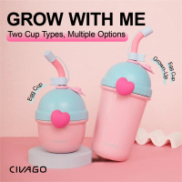 CIVAGO(13oz/25oz)Kids Straw Tumbler Vacuum Insulated Ceramic Cup Leakproof Coffee Water Bottle