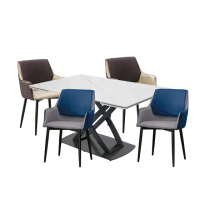 【文創集】瑪卡可4.7尺可伸縮岩板皮革餐桌椅組合(一桌四椅組合＋餐椅二色可選)