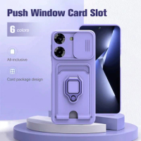 For Tecno Pova 5 Pro Case Push Camera Shockproof Soft Funda Tecn Pova5 4G Pov 5Pro 5G Car Magnetic Holder Card Wallet Back Cover