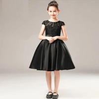Black Flower Girl Dresses Stage Piano Performance Model Catwalk Children Birthday Lace Gown 2023 New