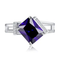 S925 Silver Ring Longlong Gold Jewelry 2023 New S925 Silver 8 * 10 Purple Blue Diamond High Carbon Diamond Ring