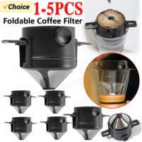 5-1pcs Foldable Portable Coffee Filter Stainless Steel Easy Clean Reusable Coffee Funnel Paperless Pour Over Coffee Holder