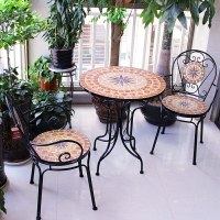 鐵藝陽臺休閑馬賽克桌椅組合歐式室戶外庭院花園復古小茶幾三件套