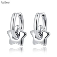 JeeMango Fashion Moon Star Charm Hoop Earrings For Women 18K Gold Plated Stainless Steel Handmade High Polished Earrings JE23068