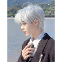 Wig pendek pria, gaya Jepang, tampilan awet muda, wig pendek alami, wig untuk seluruh kepala.