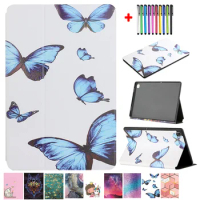 For Huawei MatePad M5 Lite 8 Case Painted Case For Huawei M5 Lite 10 Case PU Leather 10.1" Tablet Butterfly Cat Stand Cover Pen