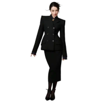 New Arrival Black Women's Suit Skirt Set 240314MX01