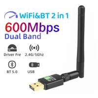 600Mbps USB Bluetooth 5.0 AC Wifi Adapter 2 in 1 For PC BT wifi5 2.4G 5G Dongle Usb Wireless WiFi Receiver For Win7/10/11