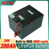 GTK 24V 200Ah Lifepo4 Lithium Iron Phosphate Battery With BMS For AGV Electric Bike Motor Camping Lights Solar Energy Storage EV