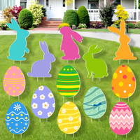 13Pcs Easter Yard Sign Decorations Outdoor Pastel Easter Bunny Egg Rabbits Yard Signs with Stakes Co
