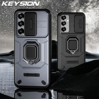 KEYSION Shockproof Case for Samsung A54 5G A34 A24 A14 Slide Camera Lens Protection Ring Stand Phone Cover for Samsung A14 LTE
