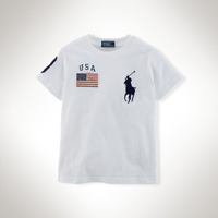 美國百分百【Ralph Lauren】T恤 RL 短袖 T-shirt Polo 深藍 大馬 白色 上衣 國旗XXS-S號 青年版 C877