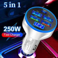 5 USB Car Charger 12V-32V LED Digital Car Adapter Socket Quick Car Phone Charger With LED Lamp For IPhone For Xiaomi 3.1A QC3.0