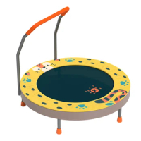 36" Foldable Kid Trampoline Toy Indoor Mini Fitness Jumping Trampoline Adjustable Armrests Baby Exercise Birthday Gift Bear 50KG