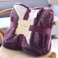 清倉特惠美式復古紫色白色雙面法蘭絨羊羔絨毛毯被子沙發毯蓋毯子