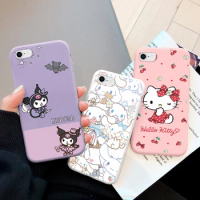 Phone Case for For Apple iphone 6 7 8 Plus SE 2022 Girls Anti-drop Cartoon Cinnamoroll Kuromi Hello Kitty Silicone Printed Cover