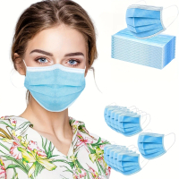 Mặt Nạ Dùng Một Lần Màu Xanh Dương, 50 Chiếc, Vòng Tai Co Giãn, Thích Hợp Sử Dụng Tại Nhà, Văn Phòng