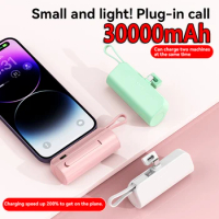 30000mAh Mini Power Bank Bracket Capsule Built in Cable Portable Fast Charging External Battery PowerBank For Type-c iPhone New