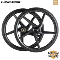 LANDAMOR For Brompton 5 Spokes Carbon Wheel Clincher 349 Folding Bicycle 3sixty Chedech Ceramic Bearing 3 Speed Rim Brake