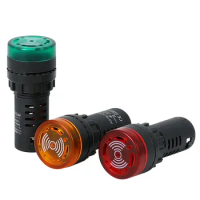 2pc AD16-22SM 12V 24V 36V 110V 220V 380V 22mm Flash Signal Light Indicator LED Active Buzzer Beep Alarm Red Green Yellow Black