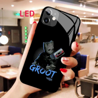 I'm Groot Luminous Tempered Glass phone case For Apple iphone 12 11 Pro Max XS mini Acoustic Control Protect LED Backlight cover