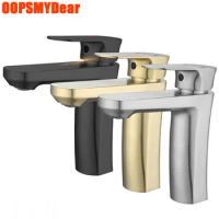 Hot Cold Faucet Bathroom Wash Basin Mixer Tap SUS304 Stainless Steel Crane Deck Mounted Washbasin Black Gold Faucets Kraan Grifo