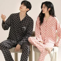 內地直送 - 男女純棉睡衣套裝【10503款女士M碼】情侶睡衣 長袖睡衣 男士純棉家居服 女士睡衣 春秋款居家服 空調服