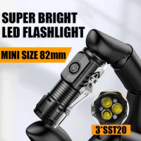 Powerful Mini LED Flashlight 3*SST20 Ultra Bright Emergency Torch USB Rechargeable with Pen Clip and Tail Magnet Pocket Torch