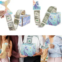 with Pull Out Card Mermaid Theme Money Pulling Box Surprise Paper Cake Decor Cash Pull Gift Boxs Cash Money Clip Cash Gift Box