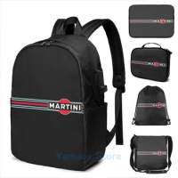 Funny Graphic print Martini Racing horizontal stripe USB Charge Backpack men School bags Women bag Travel laptop bag