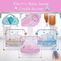 Electric Baby Cradle Auto Swing Rocker Cot Infant Sleeping Bed Swing Crib Kit Timer+Bluetooth Music+Mat+Pillow 5Gears Adjustable