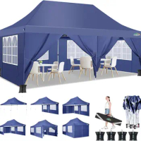 10x20ft Pop Up Canopy Tent with 6 Removable Sidewalls Easy Up Commercial Canopy, Waterproof and UV50+ Gazebo with Portable Bag