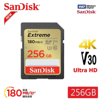 SanDisk 晟碟 [全新版 再升級] 256GB Extreme SDXC V30 記憶卡 (讀速180MB/s 原廠有限永久保固)