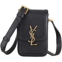 YSL Saint Laurent Solferino 滑面小牛皮斜背手機包(黑色)