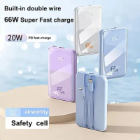 66W Portable Power Bank 20000Mah Mobile Battery with Data Cable Fast Charger Mini Powerbank for IPhone 15 14 13 Samsung Xiaomi