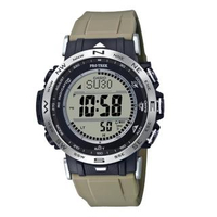 【CASIO 卡西歐】PRO TREK 系列太陽能數碼LCD無線電控攀山露營錶-卡其x50mm(PRW-30-5)