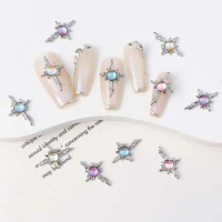 10Pcs Aurora Cross Star Nail Art Charms Punk Style 3D Alloy Gold Silver Glitter Diamond Luxury Crystal DIY Manicure Accessories