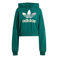 【adidas 愛迪達】Gradient Hoodie 女 連帽 上衣 短版 帽T 經典 三葉草 休閒 寬鬆 綠(IR6043)