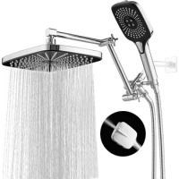 12 Inch Shower Head With Handheld, High-Pressure Rainfall Shower Head With 3+1 Settings Handheld Spray &amp; Adjustable Arm, Chrome