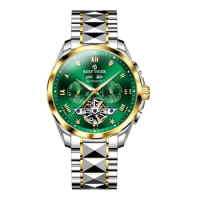 Reef Tiger Men Automatic Watch Luxury Mechanical Wristwatch 100M Waterproof Luminous Steel Strap Multi Dial Year,Month,Week,Date