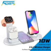 6 in 1 Wireless Charger Stand 10W Type C Micro Apple Phone Charging Dock Station for iPhone 8 11 12 Pro Mini Airpods 2 3 iWatch
